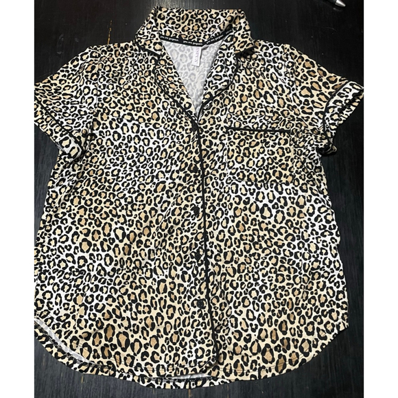 Women's Joyspun Leopard Print Pajama Set S Beige Black - Picture 3 of 6